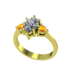 Beyaz zirkon ve sitrin 8 ayar altın yüzük