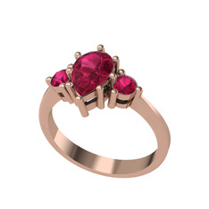 Dia Tria Yüzük - Rodolit garnet 18 ayar rose altın yüzük #1m6uohl