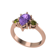 Dia Tria Yüzük - Ametist ve peridot 925 ayar rose altın kaplama gümüş yüzük #1mpxy3i
