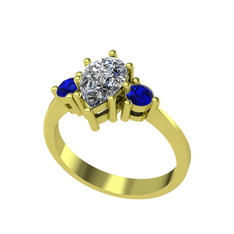Swarovski ve lab safir 14 ayar altın yüzük