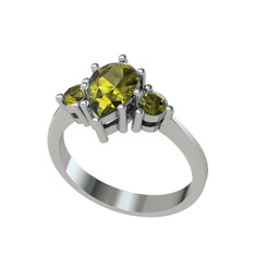 Dia Tria Yüzük - Peridot 18 ayar beyaz altın yüzük #1nk870r