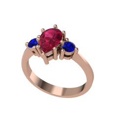 Rodolit garnet ve lab safir 925 ayar rose altın kaplama gümüş yüzük