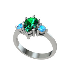 Dia Tria Yüzük - Yeşil kuvars ve akuamarin 925 ayar gümüş yüzük #1oshhqs