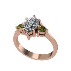Dia Tria Yüzük - Beyaz zirkon ve peridot 8 ayar rose altın yüzük #1oxu960