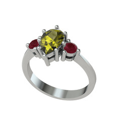 Dia Tria Yüzük - Peridot ve kök yakut 925 ayar gümüş yüzük #1oy5szu