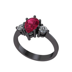 Dia Tria Yüzük - Rodolit garnet ve swarovski 925 ayar siyah rodyum kaplama gümüş yüzük #1pdq5sx