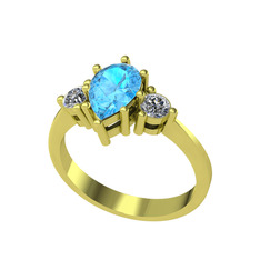 Dia Tria Yüzük - Akuamarin ve pırlanta 18 ayar altın yüzük (0.32 karat) #1pec9np