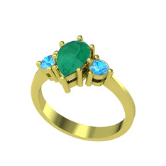 Dia Tria Yüzük - Kök zümrüt ve akuamarin 925 ayar altın kaplama gümüş yüzük #1qrq22f