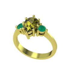 Dia Tria Yüzük - Peridot ve kök zümrüt 14 ayar altın yüzük #1qrykgp