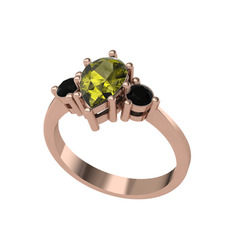 Dia Tria Yüzük - Peridot ve siyah zirkon 8 ayar rose altın yüzük #1ror2zu