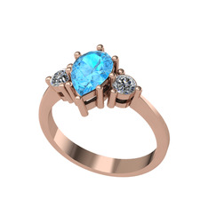 Akuamarin ve swarovski 925 ayar rose altın kaplama gümüş yüzük