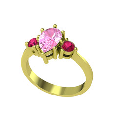 Pembe kuvars ve rodolit garnet 8 ayar altın yüzük