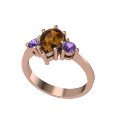 Dumanlı kuvars ve ametist 14 ayar rose altın yüzük
