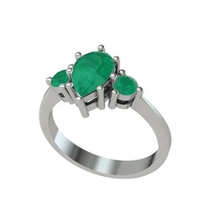 Dia Tria Yüzük - Kök zümrüt 18 ayar beyaz altın yüzük #1t0yrpr
