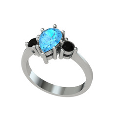 Dia Tria Yüzük - Akuamarin ve siyah zirkon 18 ayar beyaz altın yüzük #1t0zwku