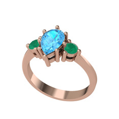Dia Tria Yüzük - Akuamarin ve kök zümrüt 8 ayar rose altın yüzük #1t71d1g