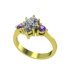 Dia Tria Yüzük - Swarovski ve ametist 8 ayar altın yüzük #1tpwgd4