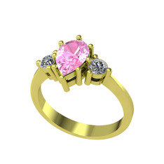 Pembe kuvars ve swarovski 14 ayar altın yüzük