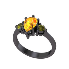 Dia Tria Yüzük - Sitrin ve peridot 925 ayar siyah rodyum kaplama gümüş yüzük #1u0lag4