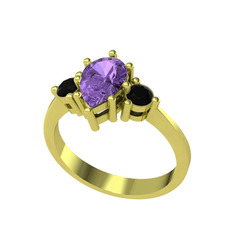 Ametist ve siyah zirkon 14 ayar altın yüzük