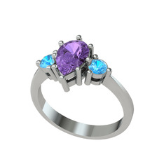 Dia Tria Yüzük - Ametist ve akuamarin 14 ayar beyaz altın yüzük #1ud3sz8