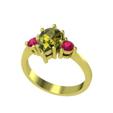 Peridot ve rodolit garnet 8 ayar altın yüzük