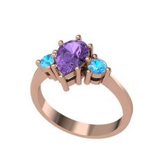 Dia Tria Yüzük - Ametist ve akuamarin 925 ayar rose altın kaplama gümüş yüzük #1uyqzak