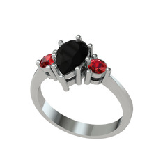 Dia Tria Yüzük - Siyah zirkon ve garnet 14 ayar beyaz altın yüzük #1veya5i