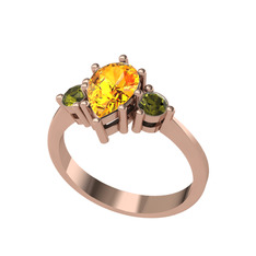 Sitrin ve peridot 14 ayar rose altın yüzük