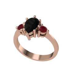 Dia Tria Yüzük - Siyah zirkon ve kök yakut 8 ayar rose altın yüzük #1vrz6jw