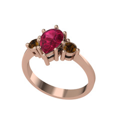 Rodolit garnet ve dumanlı kuvars 8 ayar rose altın yüzük