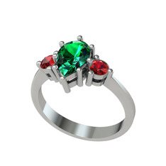 Dia Tria Yüzük - Yeşil kuvars ve garnet 8 ayar beyaz altın yüzük #1w162d0