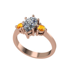 Dia Tria Yüzük - Swarovski ve sitrin 8 ayar rose altın yüzük #1wf9bqi