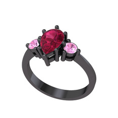 Dia Tria Yüzük - Rodolit garnet ve pembe kuvars 925 ayar siyah rodyum kaplama gümüş yüzük #1x4wt8z