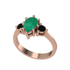 Dia Tria Yüzük - Kök zümrüt ve siyah zirkon 18 ayar rose altın yüzük #1xggpjj