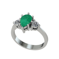 Dia Tria Yüzük - Kök zümrüt ve swarovski 8 ayar beyaz altın yüzük #1xydjfp