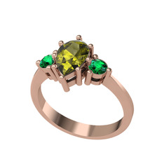 Peridot ve yeşil kuvars 925 ayar rose altın kaplama gümüş yüzük
