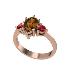 Dia Tria Yüzük - Dumanlı kuvars ve garnet 18 ayar rose altın yüzük #1ycdil5