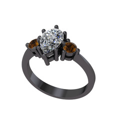Swarovski ve dumanlı kuvars 925 ayar siyah rodyum kaplama gümüş yüzük