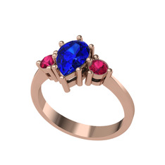 Dia Tria Yüzük - Lab safir ve rodolit garnet 925 ayar rose altın kaplama gümüş yüzük #2lkfma