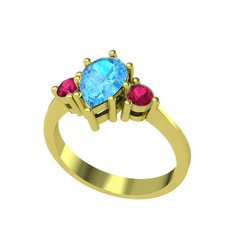 Dia Tria Yüzük - Akuamarin ve rodolit garnet 14 ayar altın yüzük #2nfeq