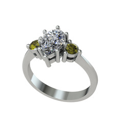 Dia Tria Yüzük - Swarovski ve peridot 14 ayar beyaz altın yüzük #3dgqlo