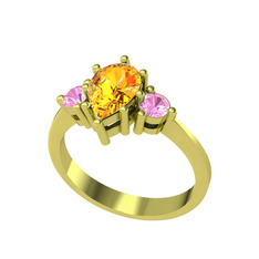 Dia Tria Yüzük - Sitrin ve pembe kuvars 14 ayar altın yüzük #3kxsfd