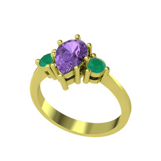 Dia Tria Yüzük - Ametist ve kök zümrüt 8 ayar altın yüzük #3xjvqx