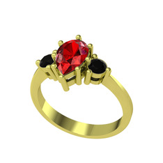 Dia Tria Yüzük - Garnet ve siyah zirkon 8 ayar altın yüzük #4c1xxh