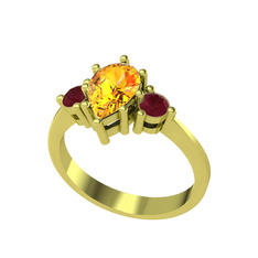 Dia Tria Yüzük - Sitrin ve kök yakut 8 ayar altın yüzük #4loes1