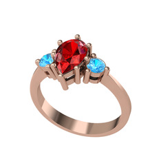 Garnet ve akuamarin 14 ayar rose altın yüzük
