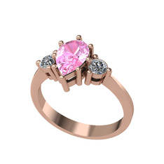Pembe kuvars ve beyaz zirkon 8 ayar rose altın yüzük