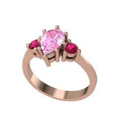 Pembe kuvars ve rodolit garnet 18 ayar rose altın yüzük