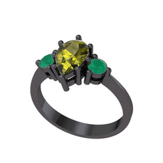 Peridot ve kök zümrüt 925 ayar siyah rodyum kaplama gümüş yüzük